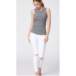 Paige Women's White Cotton Blend Verdugo Arctica Destructed Raw Hem Crop Jean 26